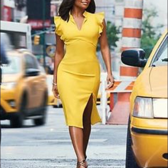 yellow dress red heels